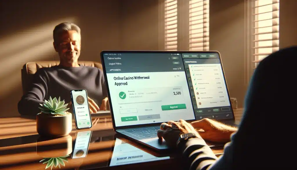 person-viewing-approved-online-casino-withdrawal-confirmation-on-laptop-and-smartphone-at-home-desk
