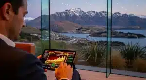 a-person-playing-progressive-jackpot-pokies-on-a-tablet-with-a-scenic-new-zealand-mountain-backgroun