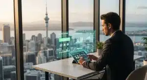 a-professional-analyzing-no-deposit-casino-bonus-charts-on-a-futuristic-tablet-with-the-auckland-sky