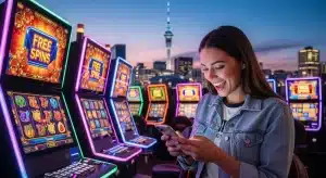 a-woman-excitedly-engaging-with-her-smartphone-in-an-online-casino-setting