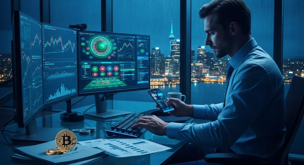 a-financial-professional-in-auckland-monitors-crypto-gambling-charts-on-glowing-screens-at-night