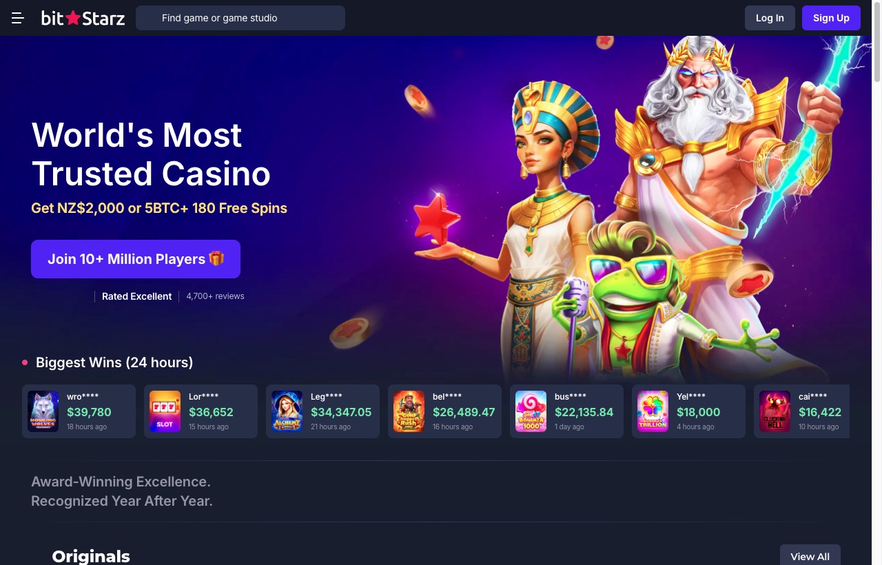 BitStarz Casino homepage showing the crypto welcome offer and game lobby